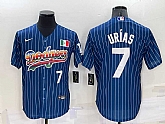 Los Angeles Dodgers #7 Julio Urias Number Rainbow Navy Blue Pinstripe Mexico Cool Base Nike Jersey,baseball caps,new era cap wholesale,wholesale hats